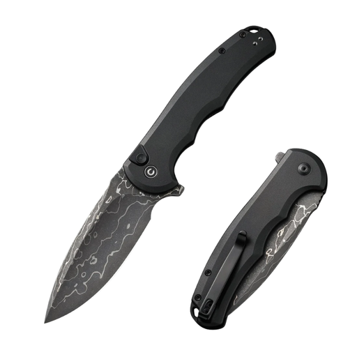 [C18026E-DS1] CIVIVI Button Lock Praxis Flipper Knife Aluminum Handle (3.75" Damascus Blade)