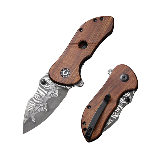 CIVIVI Gordo Flipper & Thumb Stud Knife Wood Handle (2.51" Damascus Blade)