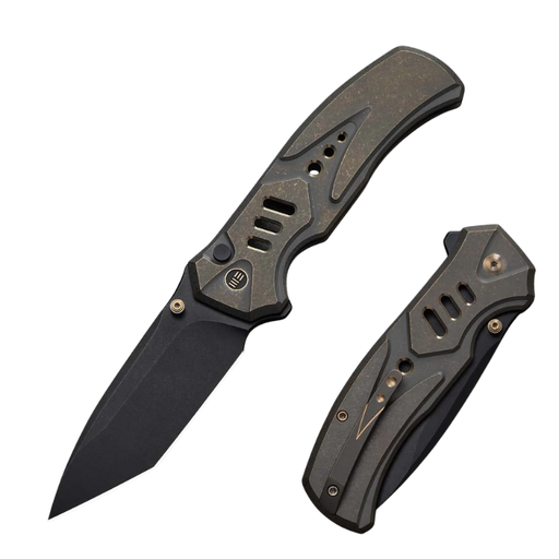 WEKNIFE Zentron Flipper & Thumb Stud & Button Lock Knife Bronze Titanium Handle (3.48" Black Stonewashed Bohler M390 Blade)