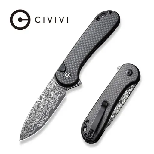 Civivi Button Lock Elementum II Knife Carbon Fiber handle Damascus Blade 