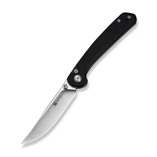 SENCUT Skelfin Thumb Stud & Button Lock Knife Black G10 Handle (3.3" Satin Finished 9Cr18MoV Blade) S25007-2