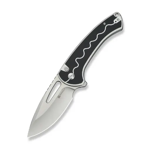 SENCUT Squiggy Flipper & Thumb Hole & Button Lock Knife G10 Handle (3.89" 9Cr18MoV Blade) S24082A-1
