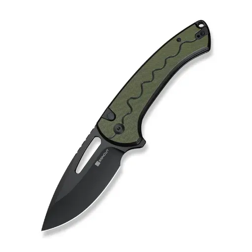 SENCUT Squiggy Flipper & Thumb Hole & Button Lock Knife G10 Handle (3.89" 9Cr18MoV Blade) S24082A-2