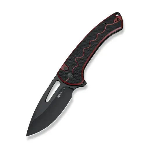 SENCUT Squiggy Flipper & Thumb Hole & Button Lock Knife G10 Handle (3.89" 9Cr18MoV Blade) S24082A-3