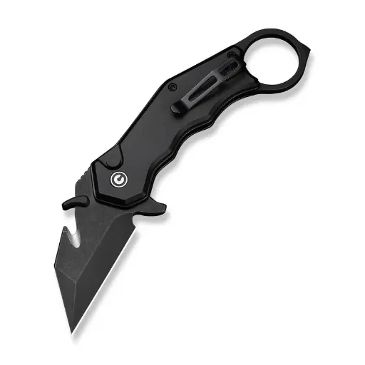 CIVIVI Amaroq Flipper & Thumb Stud & Button Lock Knife Black Aluminum Handle (2.11" Black Stonewashed Nitro-V Blade) C24018-2