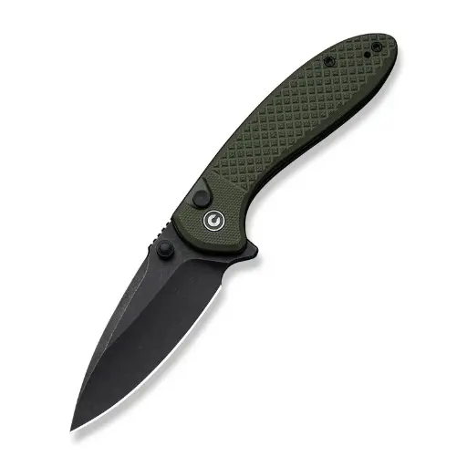 CIVIVI Faeger Flipper & Thumb Stud & Button Lock Knife Milled OD Green G10 Handle (2.98" Black Stonewashed 14C28N Blade) C24031-2
