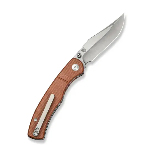CIVIVI Clingman Front Flipper & Thumb Stud Knife BROWN Micarta Handle (2.99" Nitro-V Blade) C23065-3