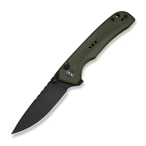 CIVIVI Tarask Flipper & Thumb Stud & Button Lock Knife OD Green G10 Handle (2.96" Black Stonewashed Nitro-V Blade) C25023C-2