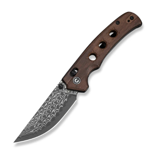 CIVIVI Noctis Thumb Stud & Crossbar Lock Knife Guibourtia Wood Handle (2.98" Damascus Blade) C24020C-DS1