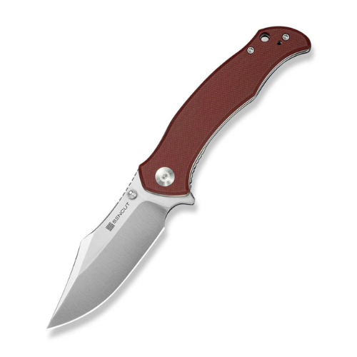 SENCUT Tauron Flipper & Thumb Stud Knife Burgundy G10 Handle (3.48" Satin Finished D2 Blade) S25060-2