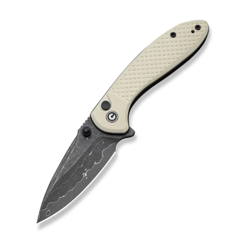 CIVIVI Faeger Flipper & Thumb Stud & Button Lock Knife Milled Ivory G10 Handle (2.98" Damascus Blade) C24031-DS1
