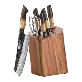 XINZUO 7-Piece Premium Damascus Steel Knife Set - Professional Kitchen Knives with Burnt Oak Handle X06-H7