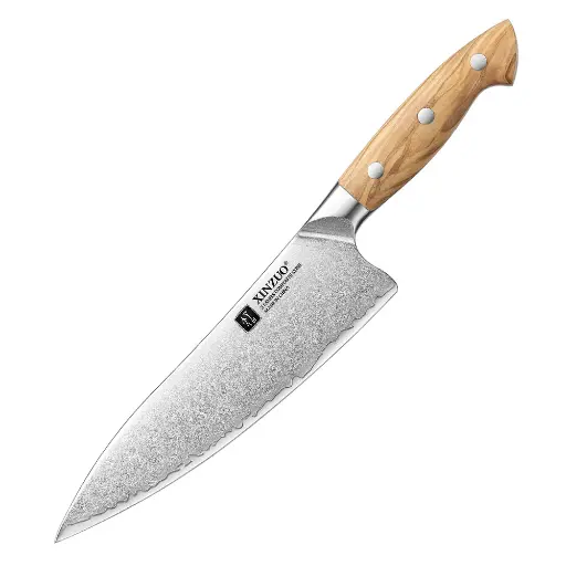 XINZUO Professional Chef Knife - Triple-Layer Composited Steel with Olive Wood Handle, Razor Sharp & Ergonomic Design-PIN Series X02O-CS