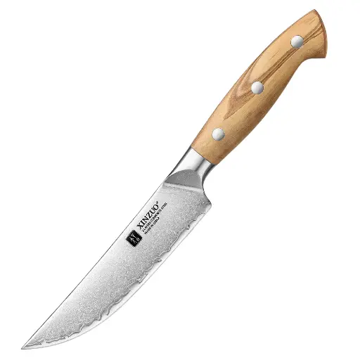 XINZUO Single Steak Knife - Triple-Layer Composited Steel with Olive Wood Handle, Razor Sharp & Ergonomic Design-PIN Series X02O-NP