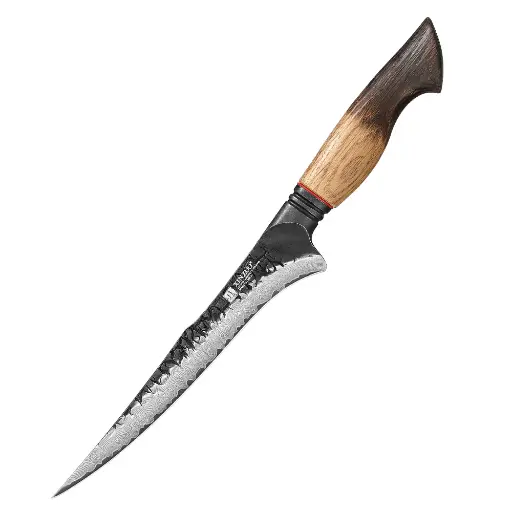 XINZUO 7.5 Inch Flexible Fillet Knife 67 Layers Damascus Steel with Burnt Oak Handle X06-YD