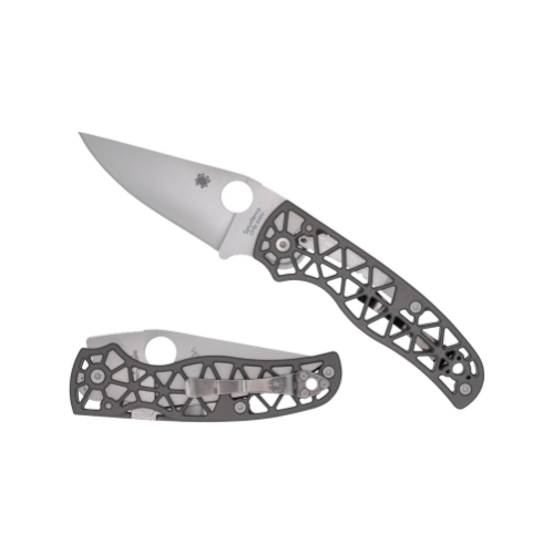 Spyderco Edgerati Compression Lock Folding Knife 3.57" CPM-S30V Satin Plain Blade, Gray Skeletonized Aluminum Handles 