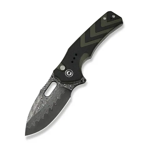 CIVIVI Vexron Flipper & Thumb Hole & Button Lock Knife G10 Handle (2.98" Damascus Blade) C24066-DS1 