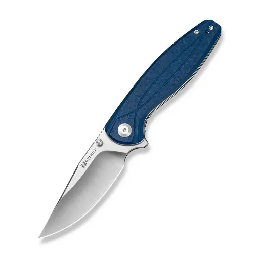 SENCUT Vyrce Flipper & Thumb Stud Knife Blue Shredded G10 Handle (3.49" Satin Finished D2 Blade) S25104-2