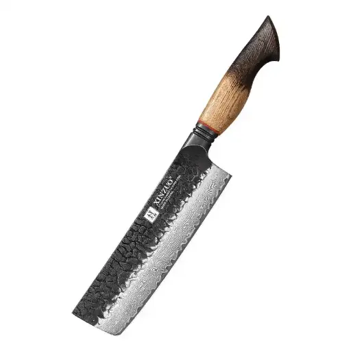 XINZUO 7 Inch Japanese Nakiri Knife, 67 Layers Damascus Steel with Burnt Oak Handle X06 Mo 6.8“ X06-XC