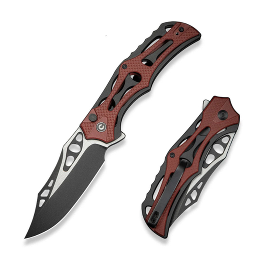 Civivi Biophase Black Aluminum With Burgundy Coarse G10 Handle Black Stonewashed Nitro-V Blade, Satin Flat 