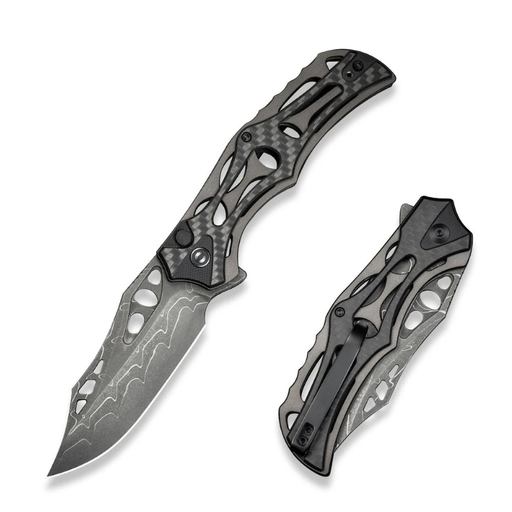 Civivi Biophase Gray Aluminum With Carbon Fiber Overlay On Black G10 Handle Damascus Blade