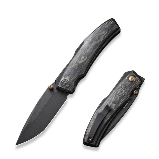 WE Swordfin Shredded Carbon Fiber Handle Black Titanium Liner Black Stonewashed CPM 20CV Blade 