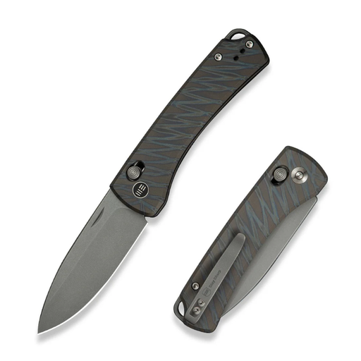 WE Nightblade Tiger Stripe Pattern Flamed Titanium Handle Gray Stonewashed CPM 20CV Blade 